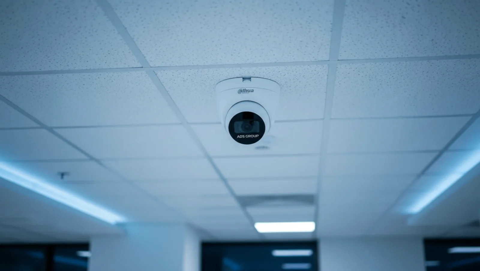 HD IP surveillance camera covering a commercial building entrance
