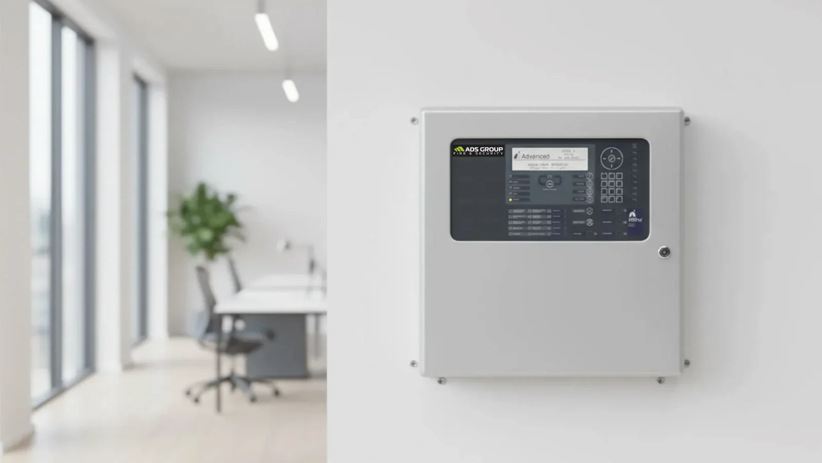 ADS Group engineer commissioning an addressable commercial fire alarm panel